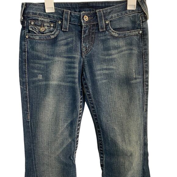 True Religion Jeans Women's Blue Denim Seamed Flare Crystal Buttons Jeans Sz 28 - Picture 3 of 11